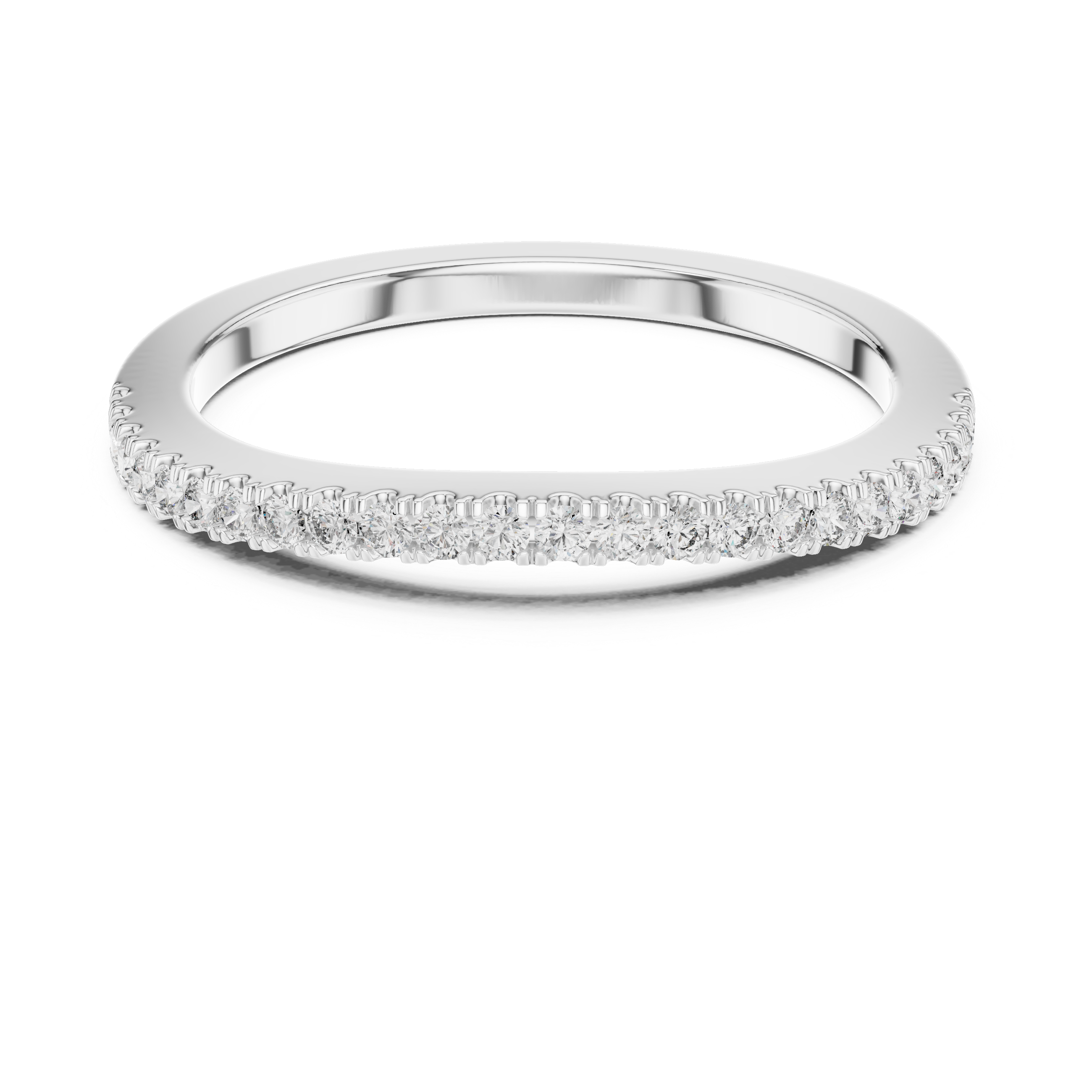 Silver ring with small diamonds on a white background