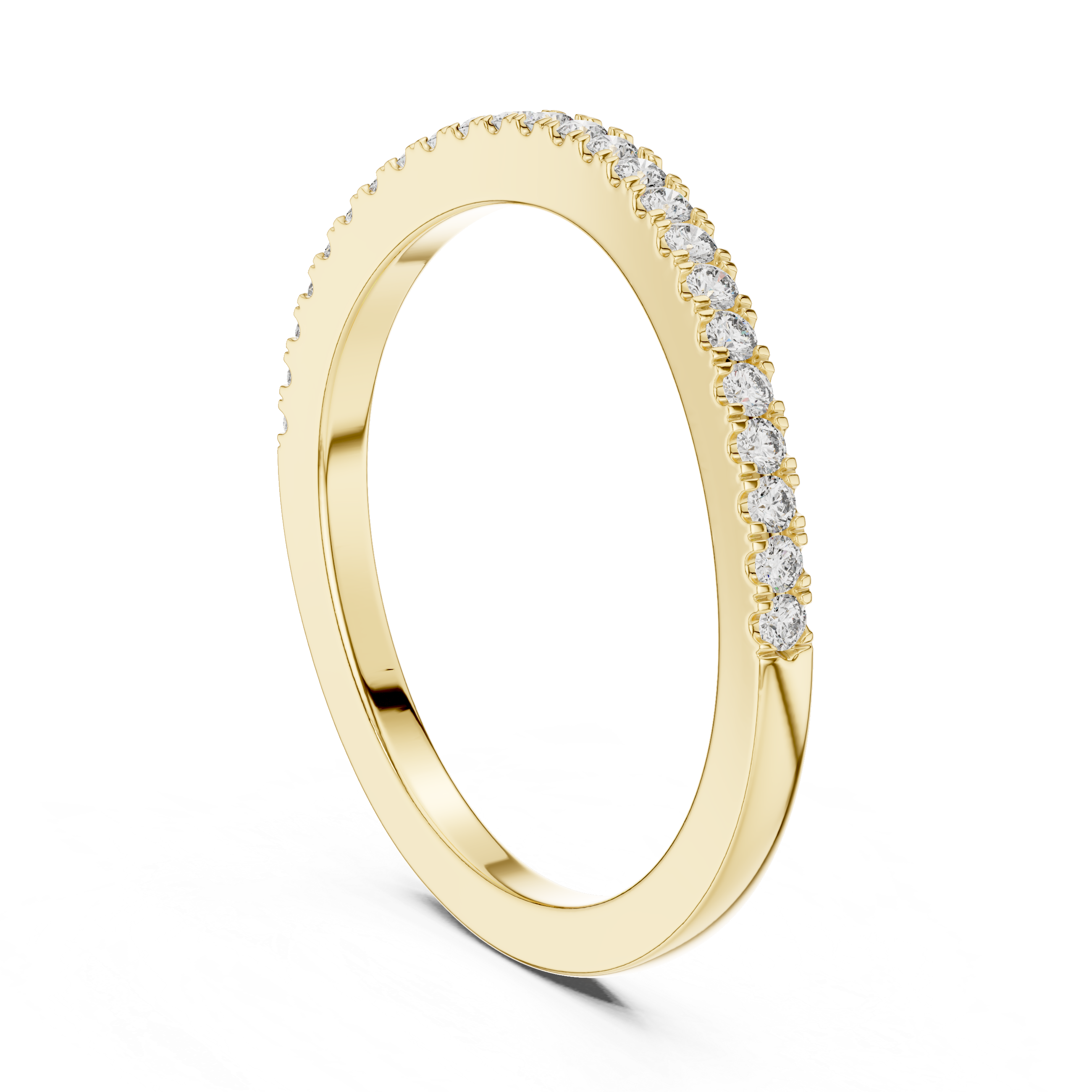 Gold ring with small diamonds on a white background