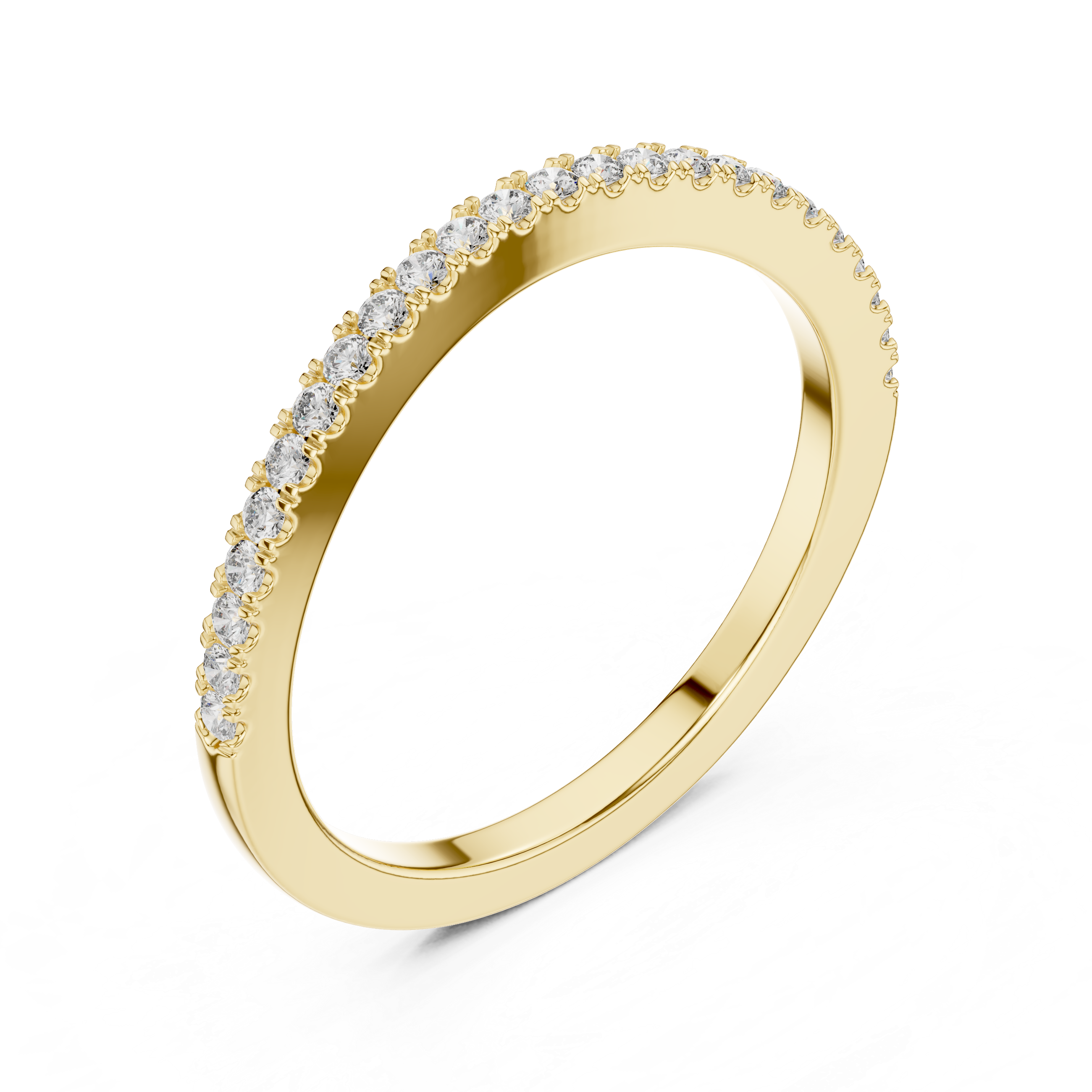 Gold ring with small diamonds on a white background