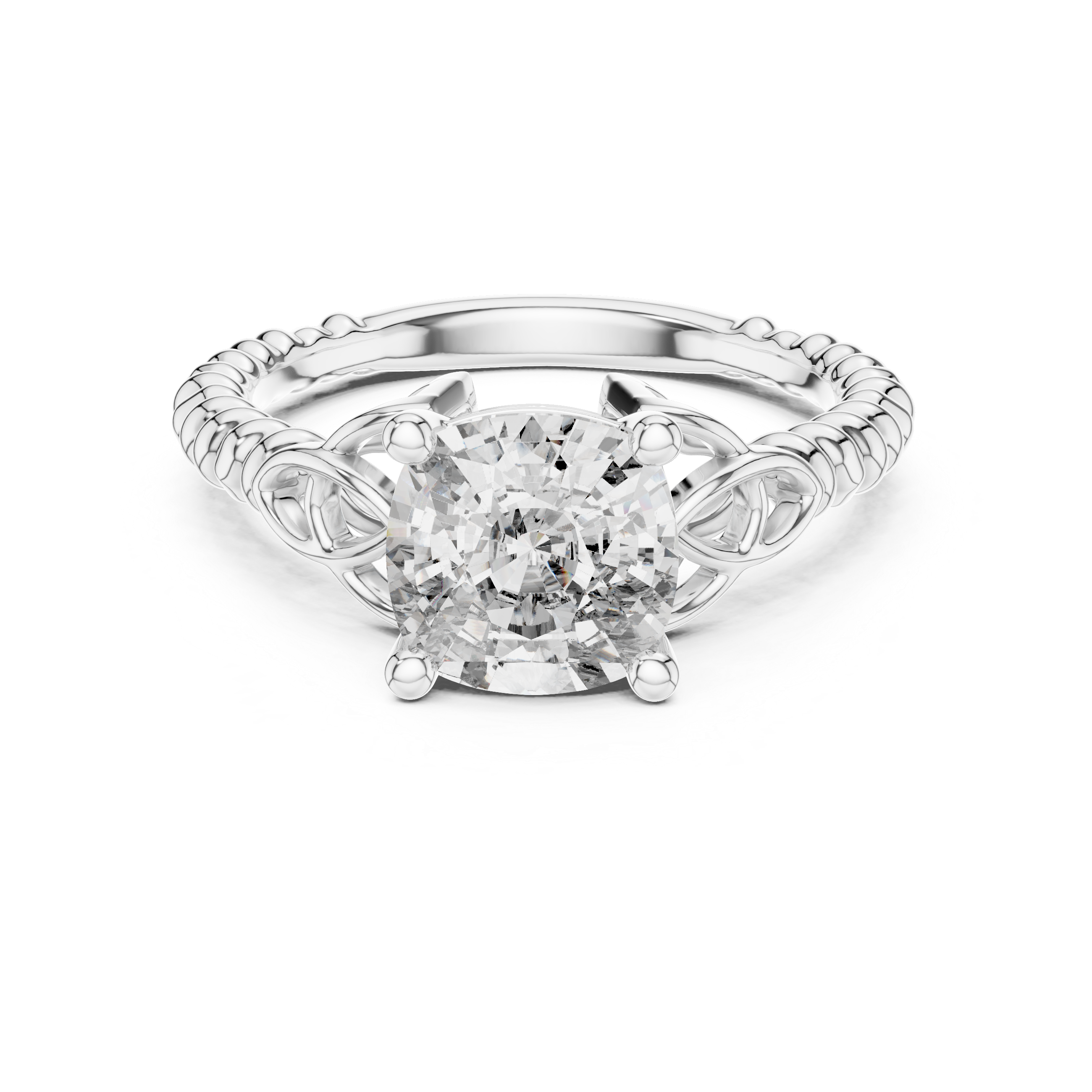 Diamond ring with intricate design on a white background