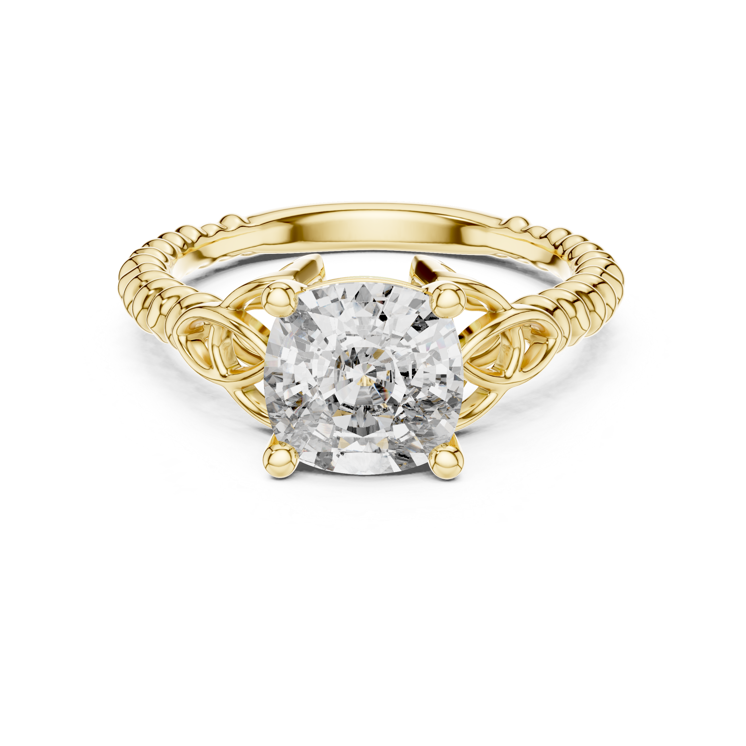 Gold ring with a diamond on a white background