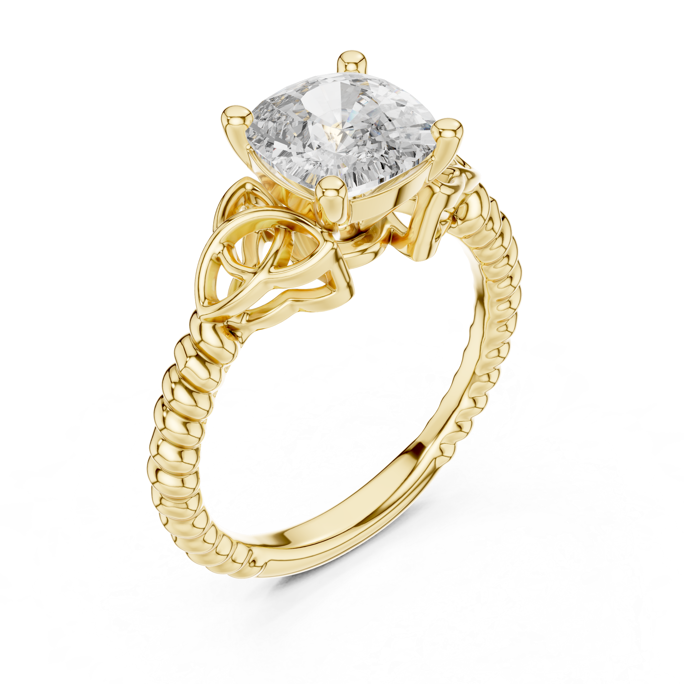 Gold ring with a diamond on a white background