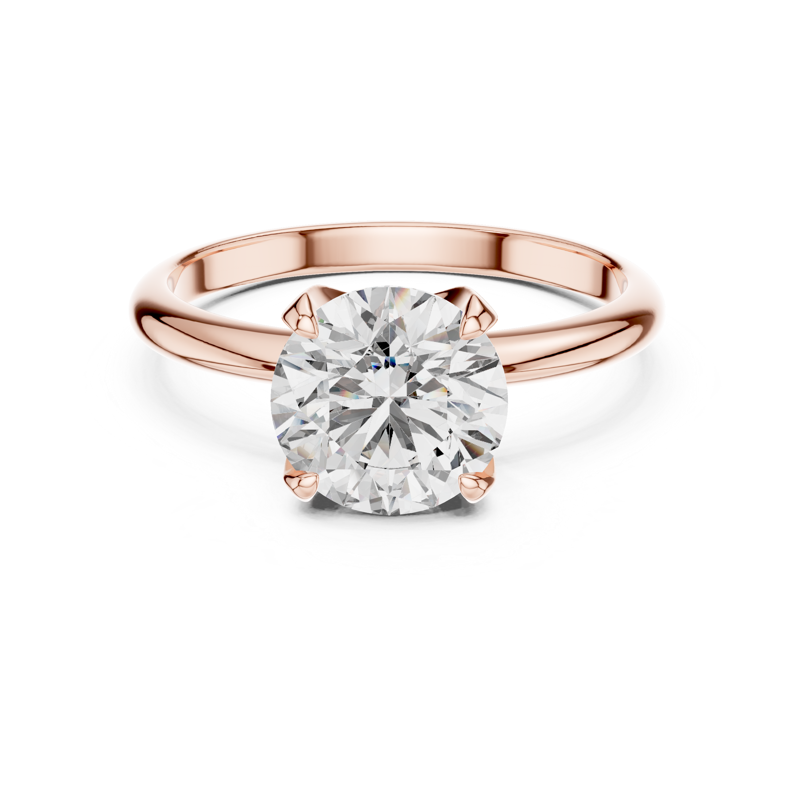 Rose gold ring with a large diamond on a white background