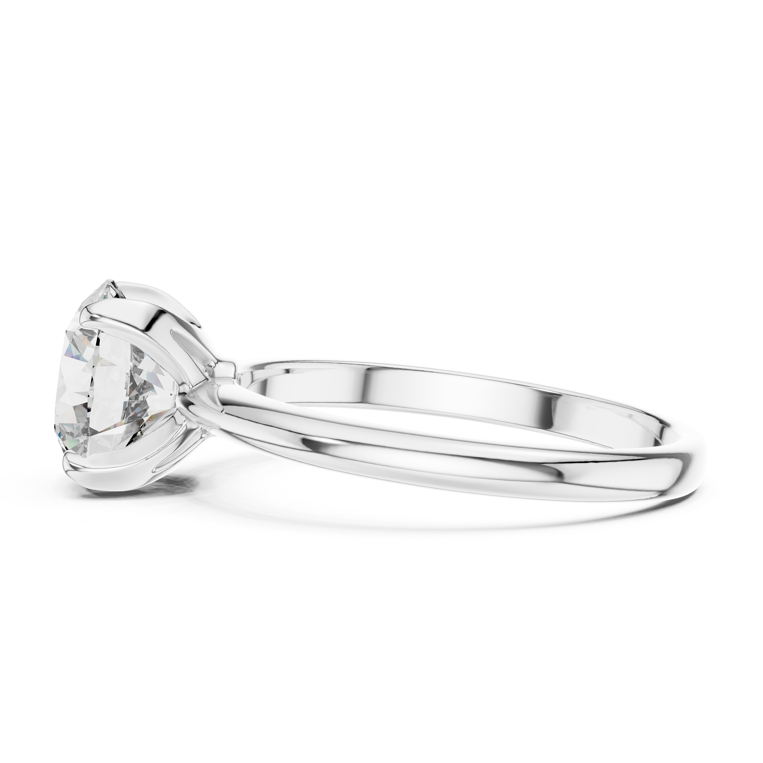 Diamond ring with a white gemstone on a white background