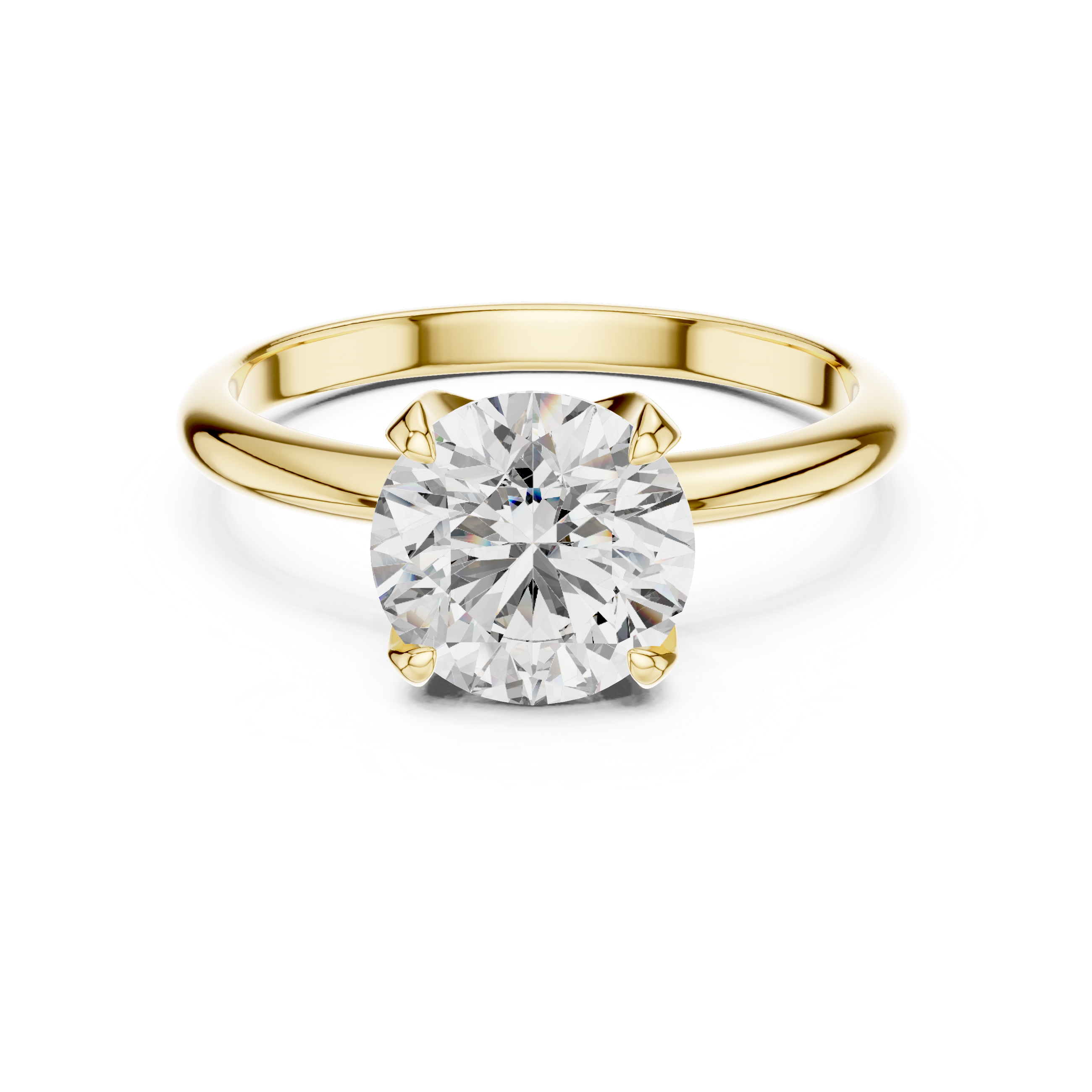 Gold ring with a large diamond on a white background
