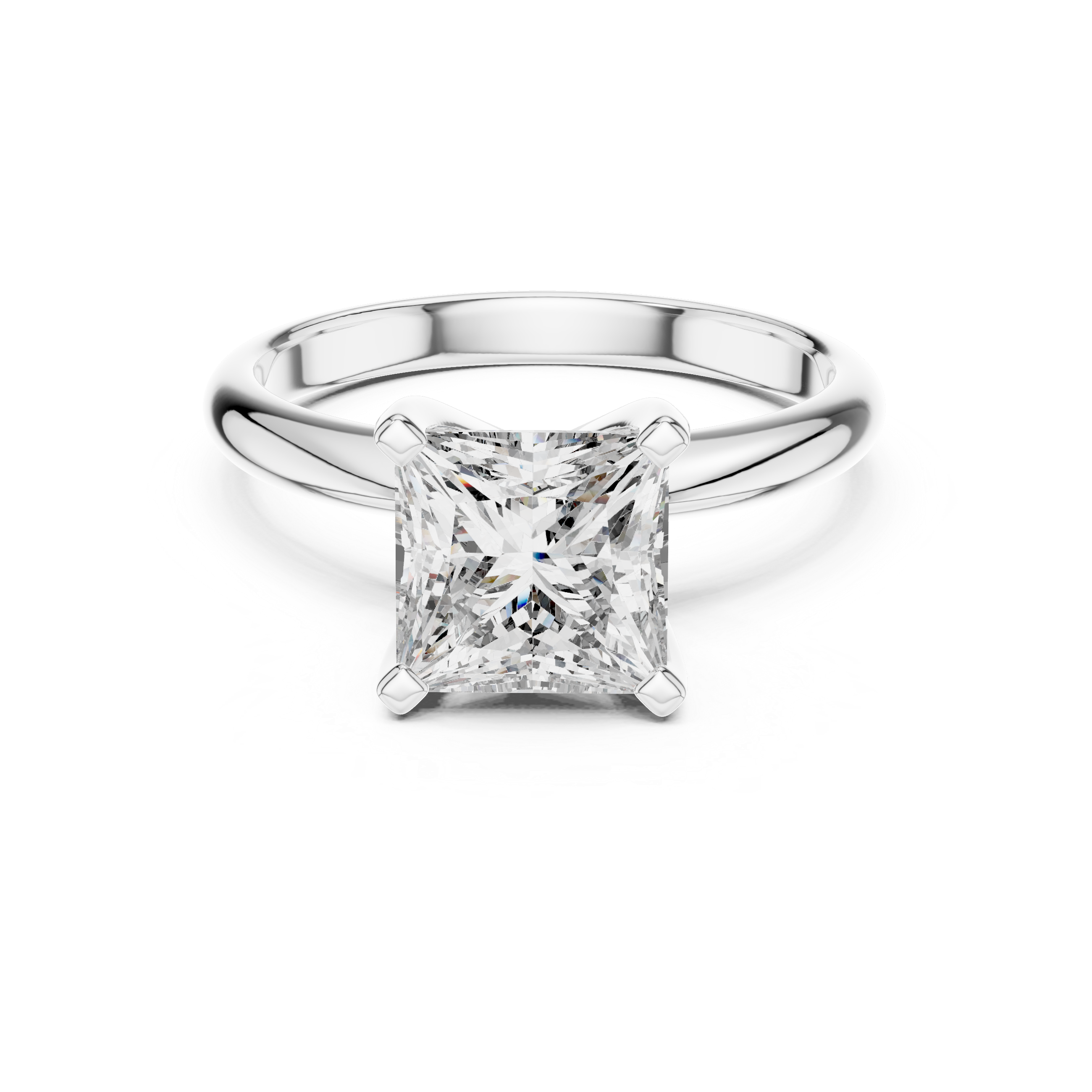 Diamond ring with a square-cut gemstone on a white background