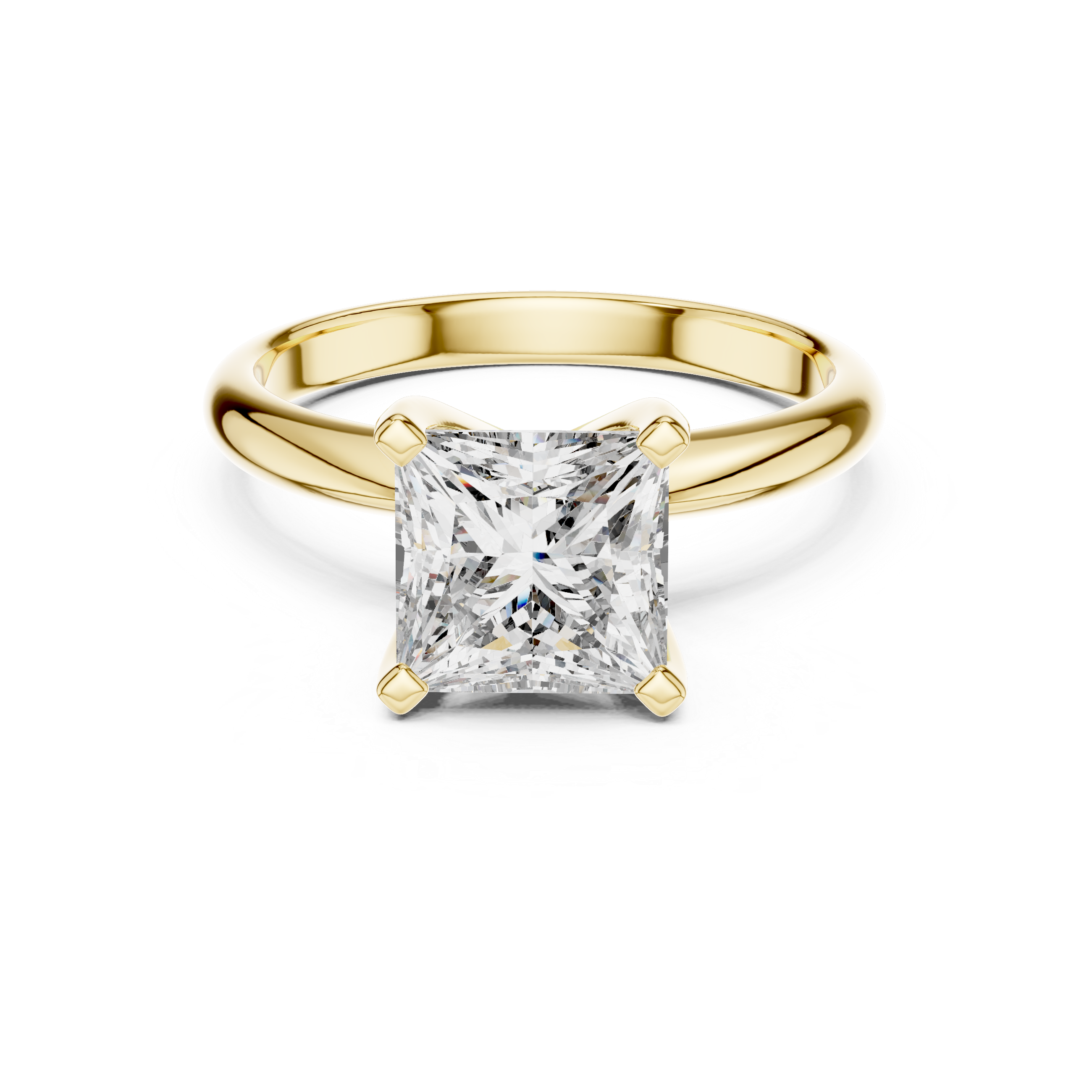 Gold ring with a large diamond on a white background