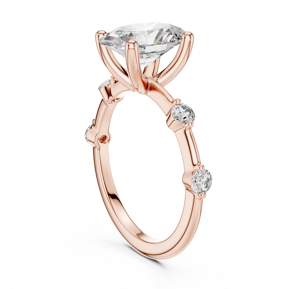 2-CT Oval-Cut Diamond Ring with Bezel-Set Side Stones in 14-KT White Gold