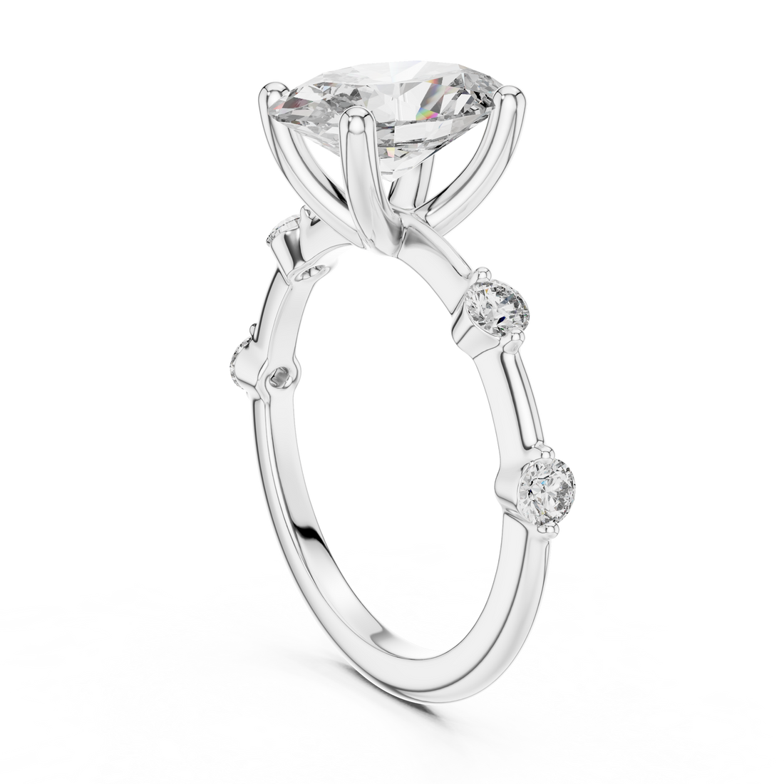 2-CT Oval-Cut Diamond Ring with Bezel-Set Side Stones in 14-KT White Gold