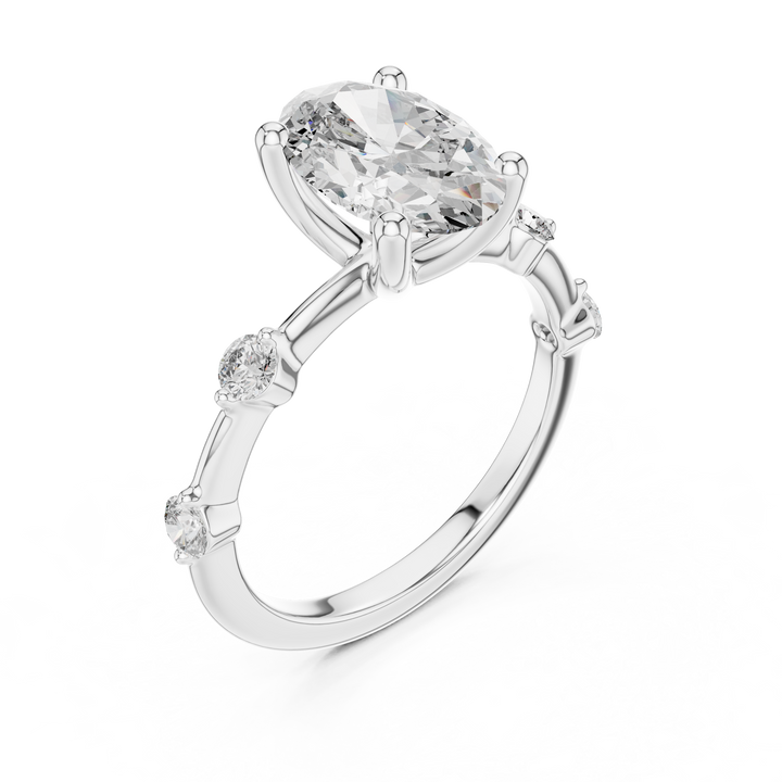 2-CT Oval-Cut Diamond Ring with Bezel-Set Side Stones in 14-KT White Gold