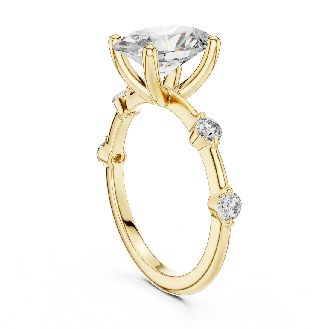 2-CT Oval-Cut Diamond Ring with Bezel-Set Side Stones in 14-KT White Gold