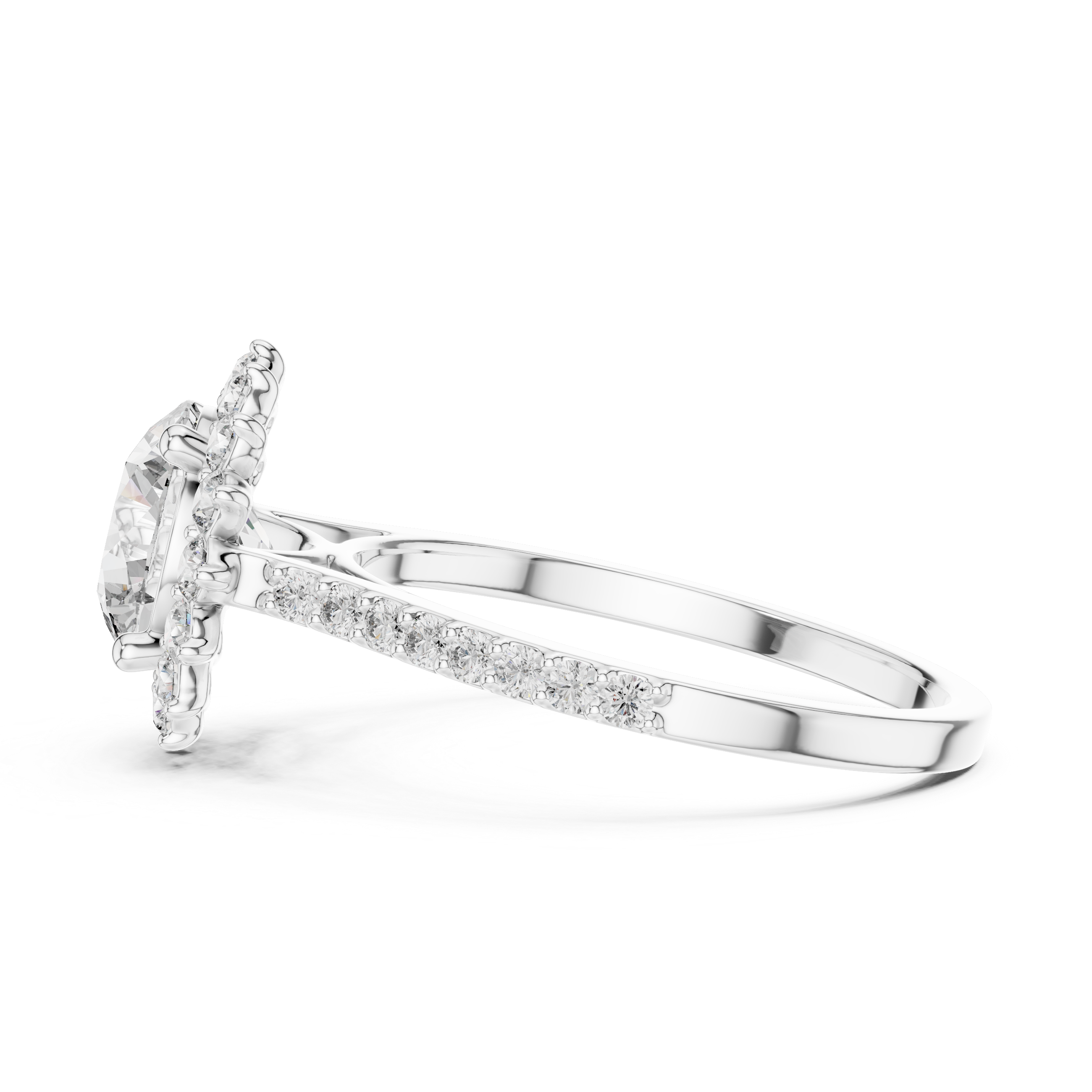 Silver ring with a diamond on a white background