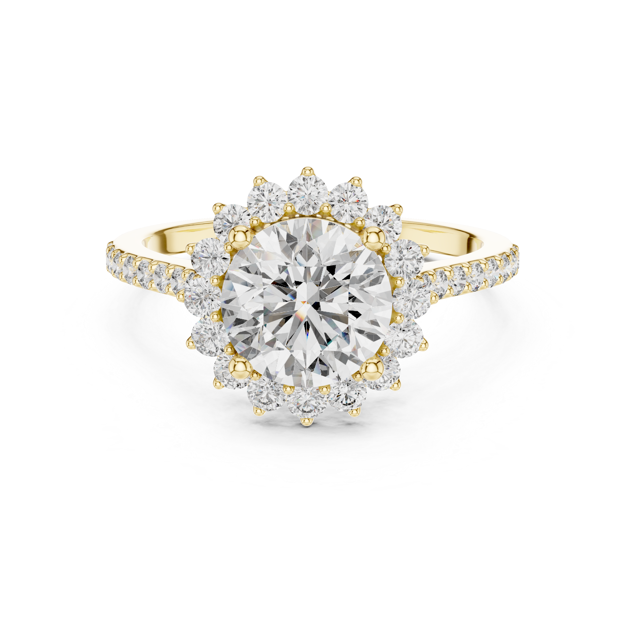 Gold and diamond ring on a white background