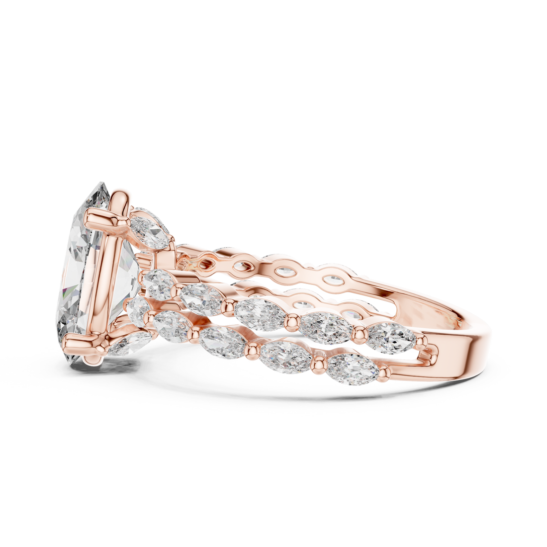 Radiant Marquise Band 2-CT Oval Engagement Ring in 14-KT White Gold