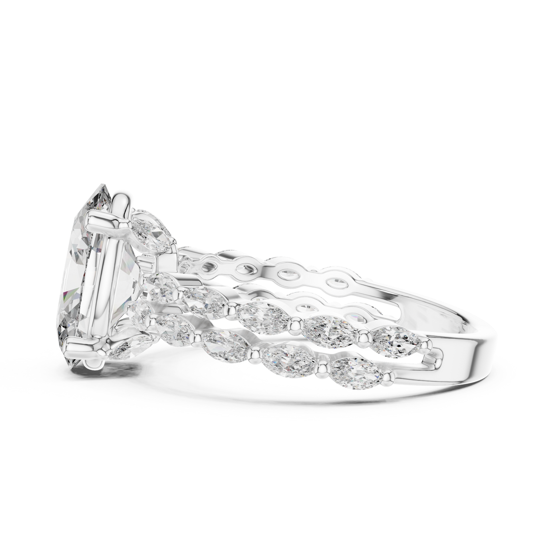Radiant Marquise Band 2-CT Oval Engagement Ring in 14-KT White Gold