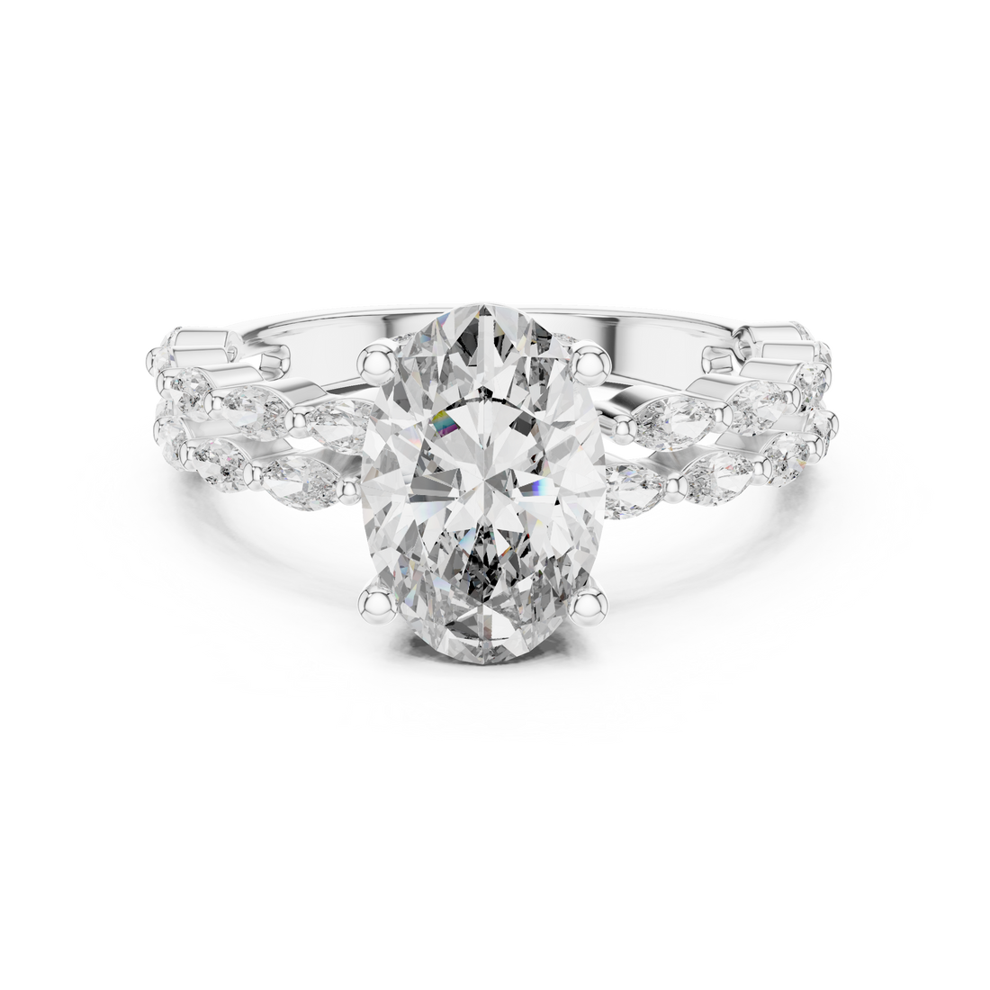 Radiant Marquise Band 2-CT Oval Engagement Ring in 14-KT White Gold