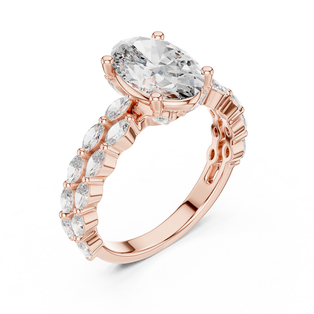 Radiant Marquise Band 2-CT Oval Engagement Ring in 14-KT White Gold