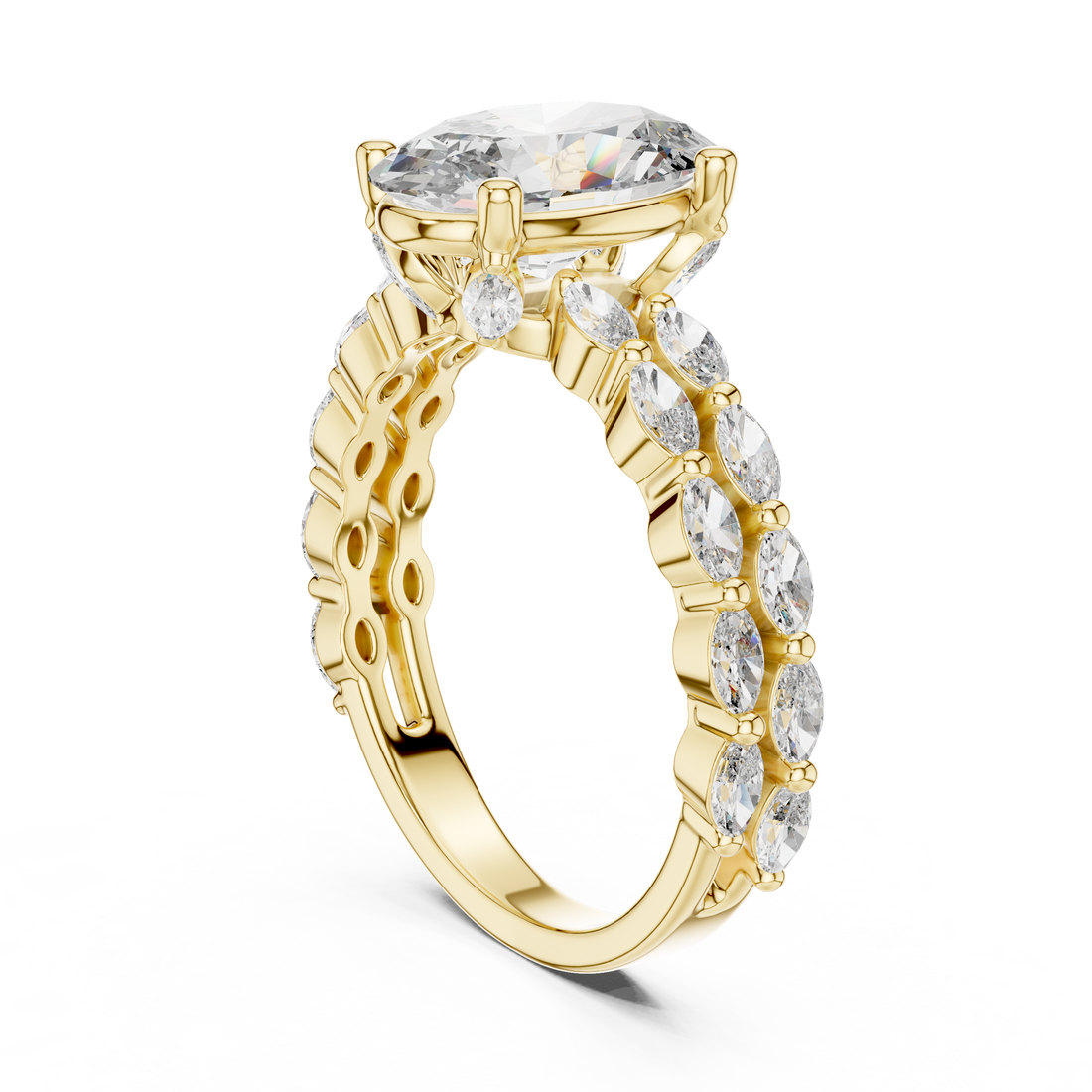 Radiant Marquise Band 2-CT Oval Engagement Ring in 14-KT White Gold