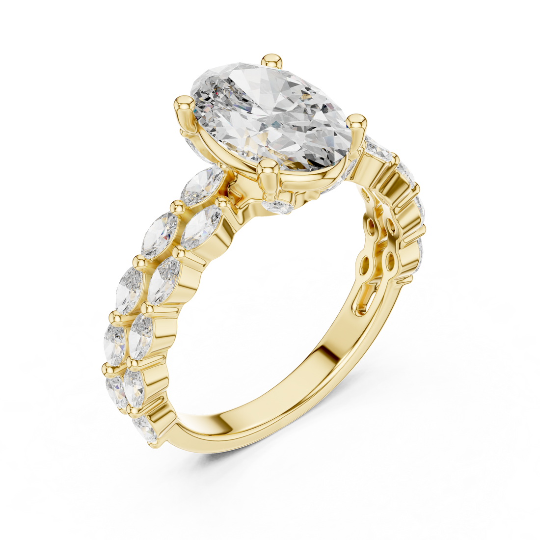 Radiant Marquise Band 2-CT Oval Engagement Ring in 14-KT White Gold