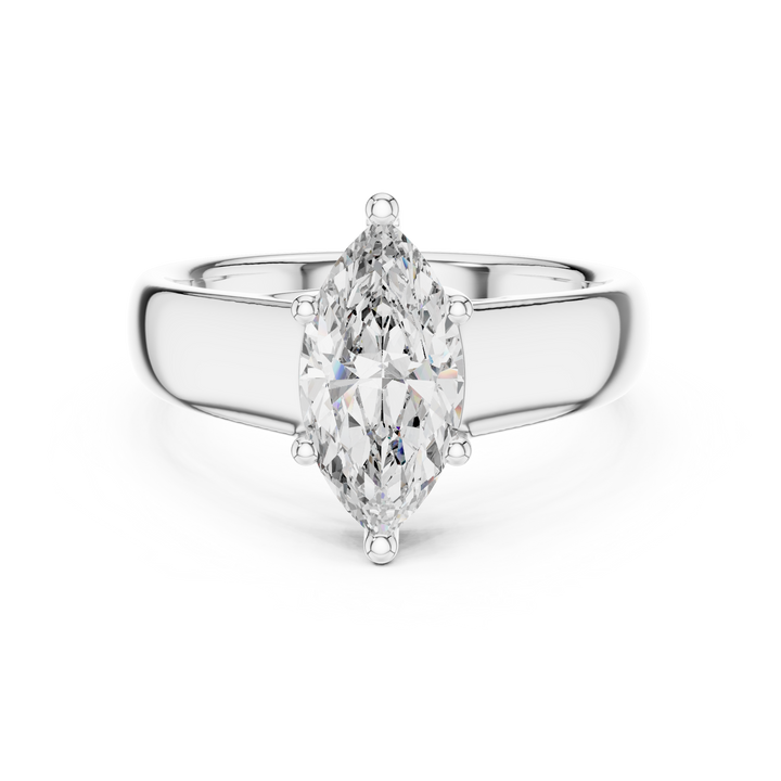 Sleek 2-CT Marquise-Cut Solitaire Diamond Ring in 14-KT White Gold
