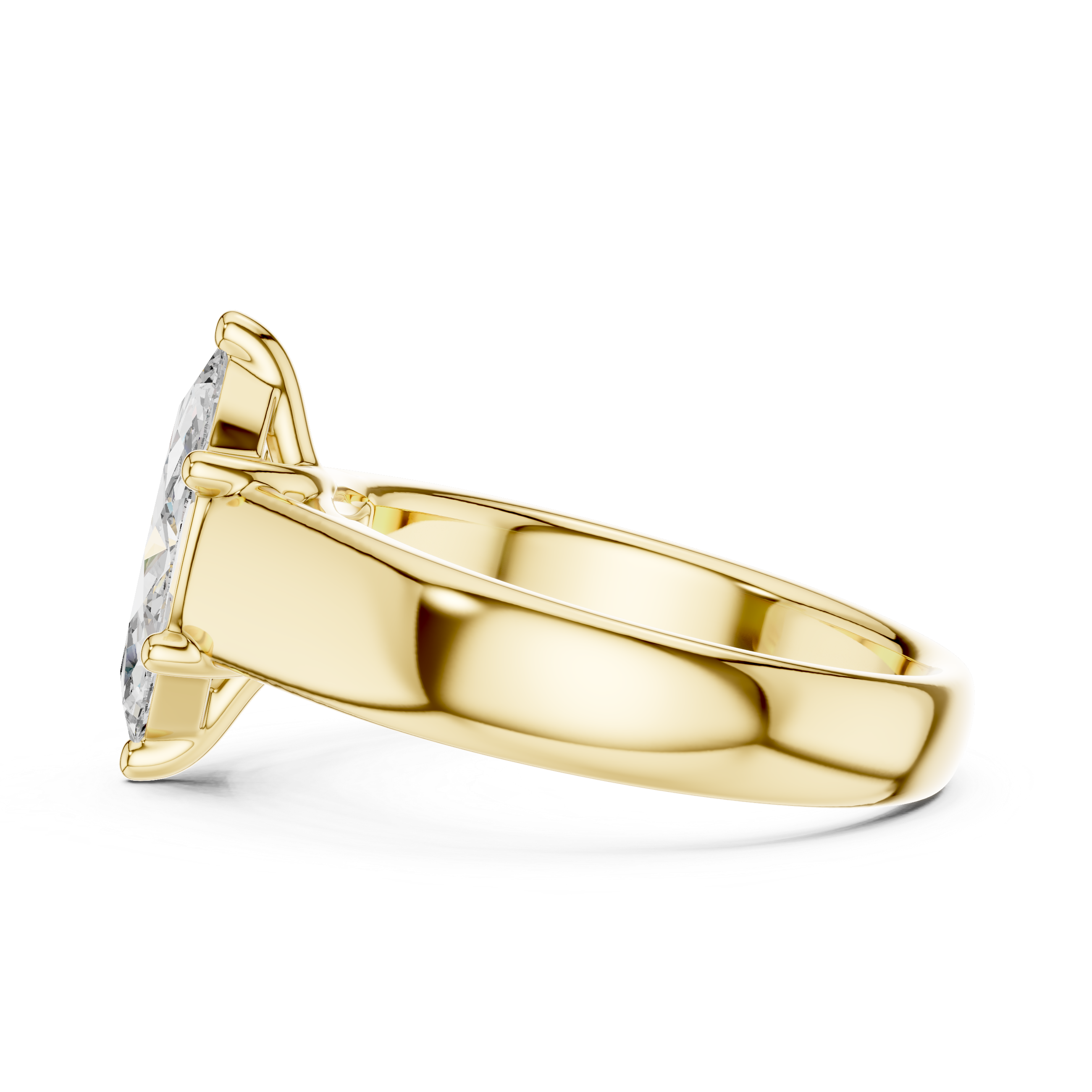 Gold ring with diamond on a white background