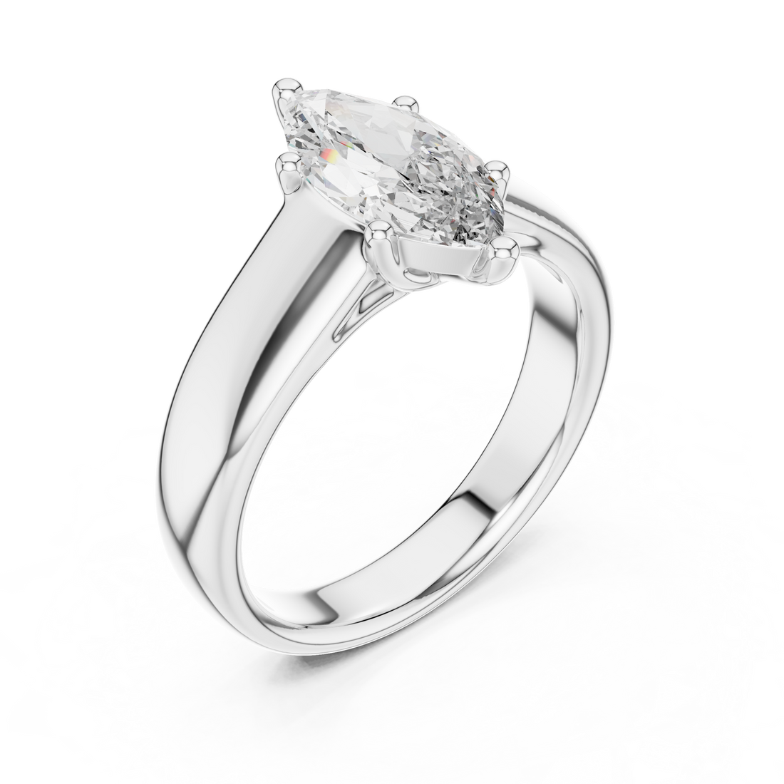 Sleek 2-CT Marquise-Cut Solitaire Diamond Ring in 14-KT White Gold