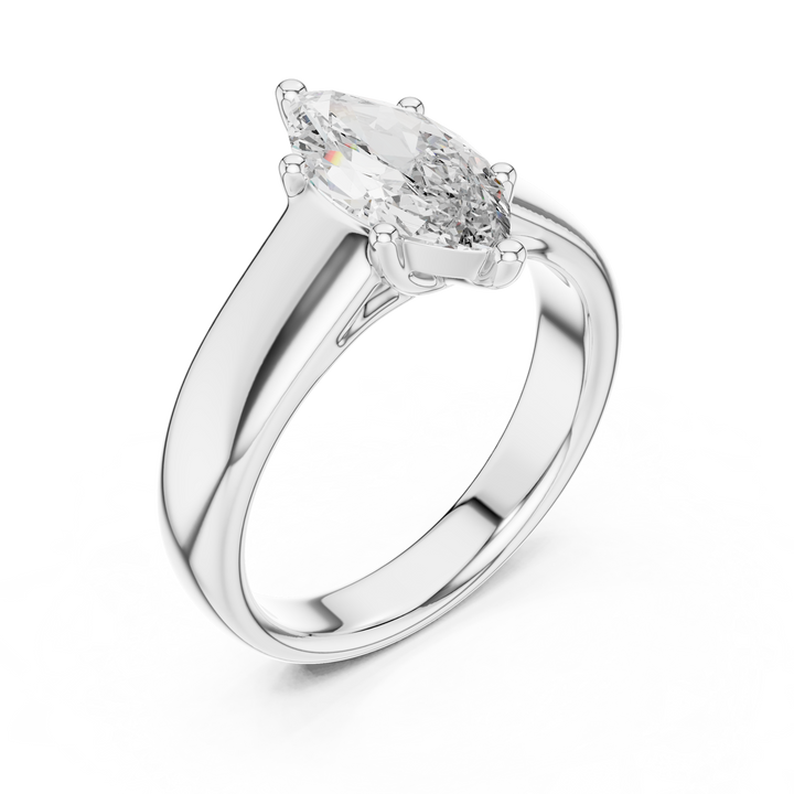 Sleek 2-CT Marquise-Cut Solitaire Diamond Ring in 14-KT White Gold
