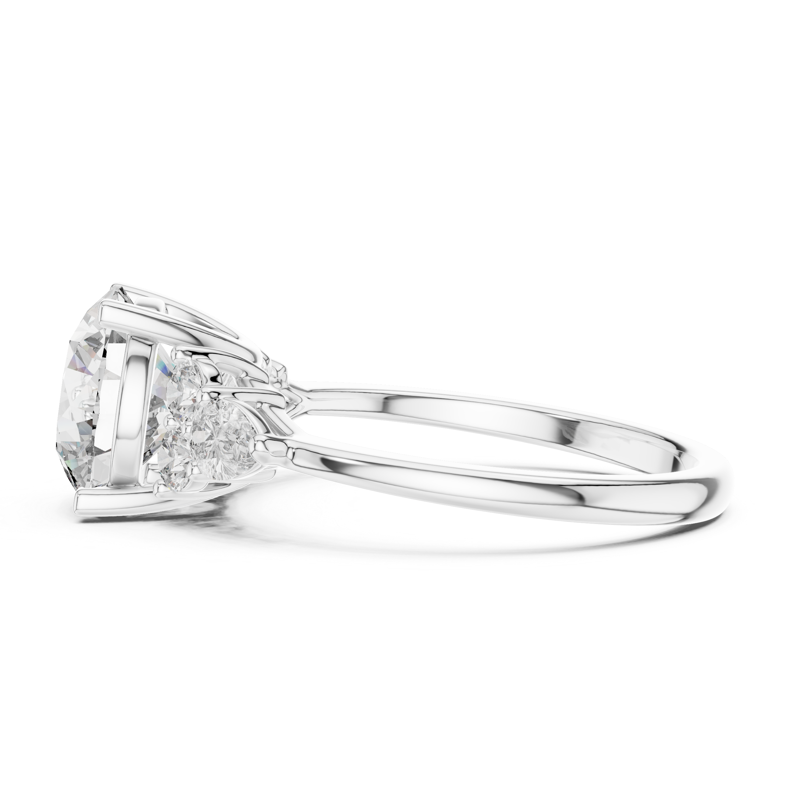 Diamond ring with a white gemstone on a white background