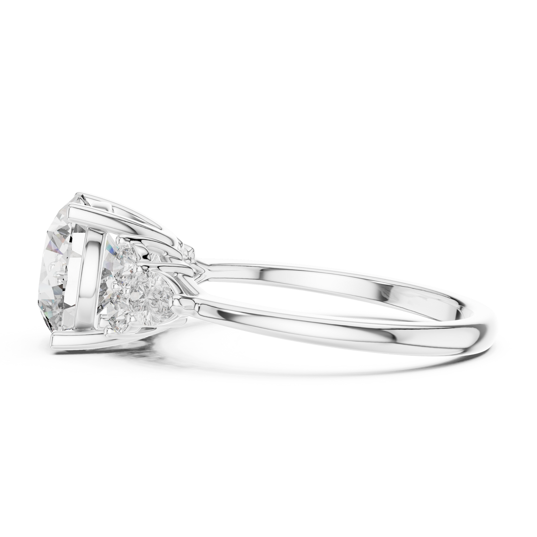 2.5-CT Round Diamond and Pear-Cut Sparkle Ring in in 14-KT White Gold