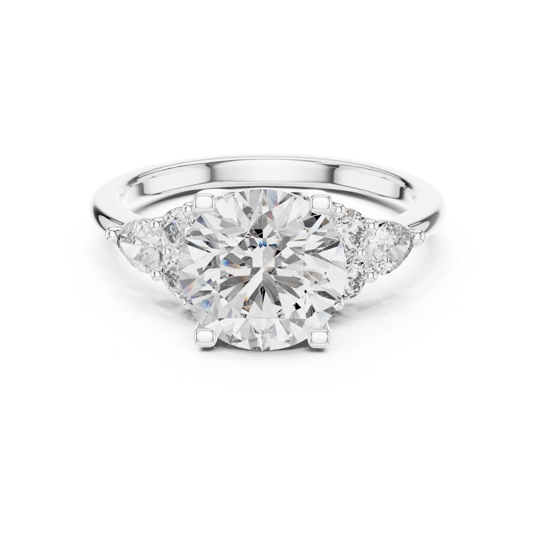 2.5-CT Round Diamond and Pear-Cut Sparkle Ring in in 14-KT White Gold