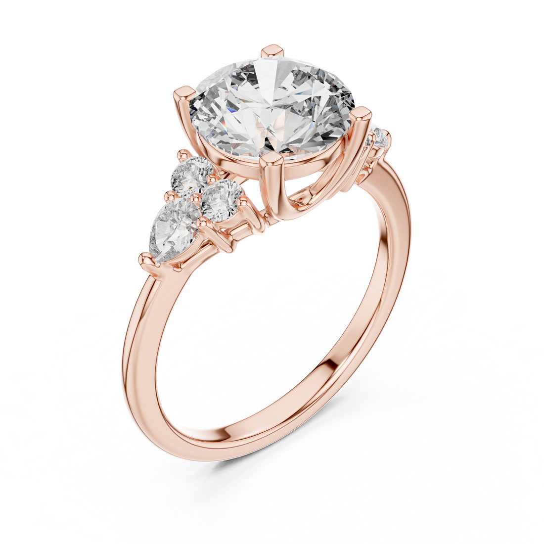 2.5-CT Round Diamond and Pear-Cut Sparkle Ring in in 14-KT White Gold