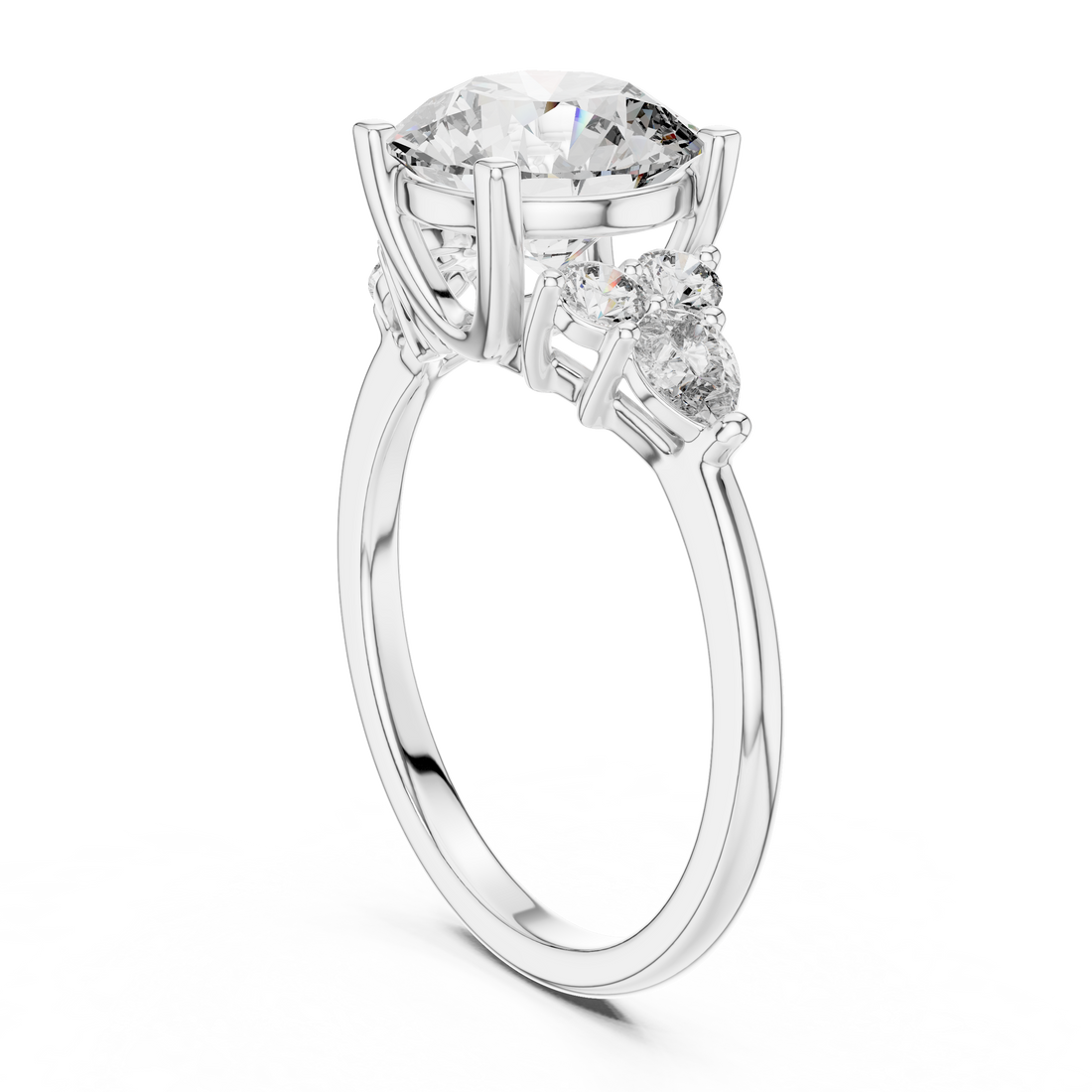2.5-CT Round Diamond and Pear-Cut Sparkle Ring in in 14-KT White Gold