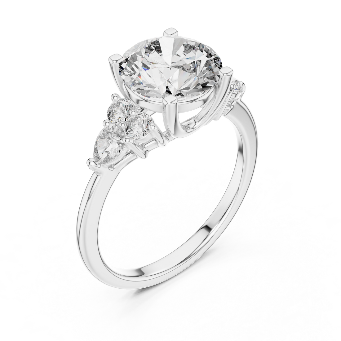 2.5-CT Round Diamond and Pear-Cut Sparkle Ring in in 14-KT White Gold
