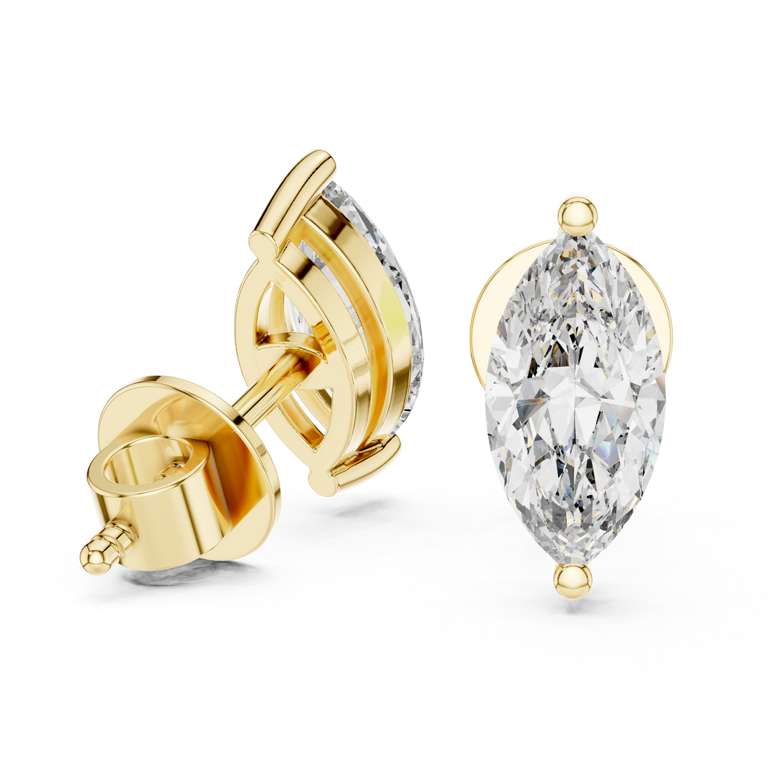 Elegant Marquise-Cut 0.75-CT Diamond 14- KT Stud Earrings