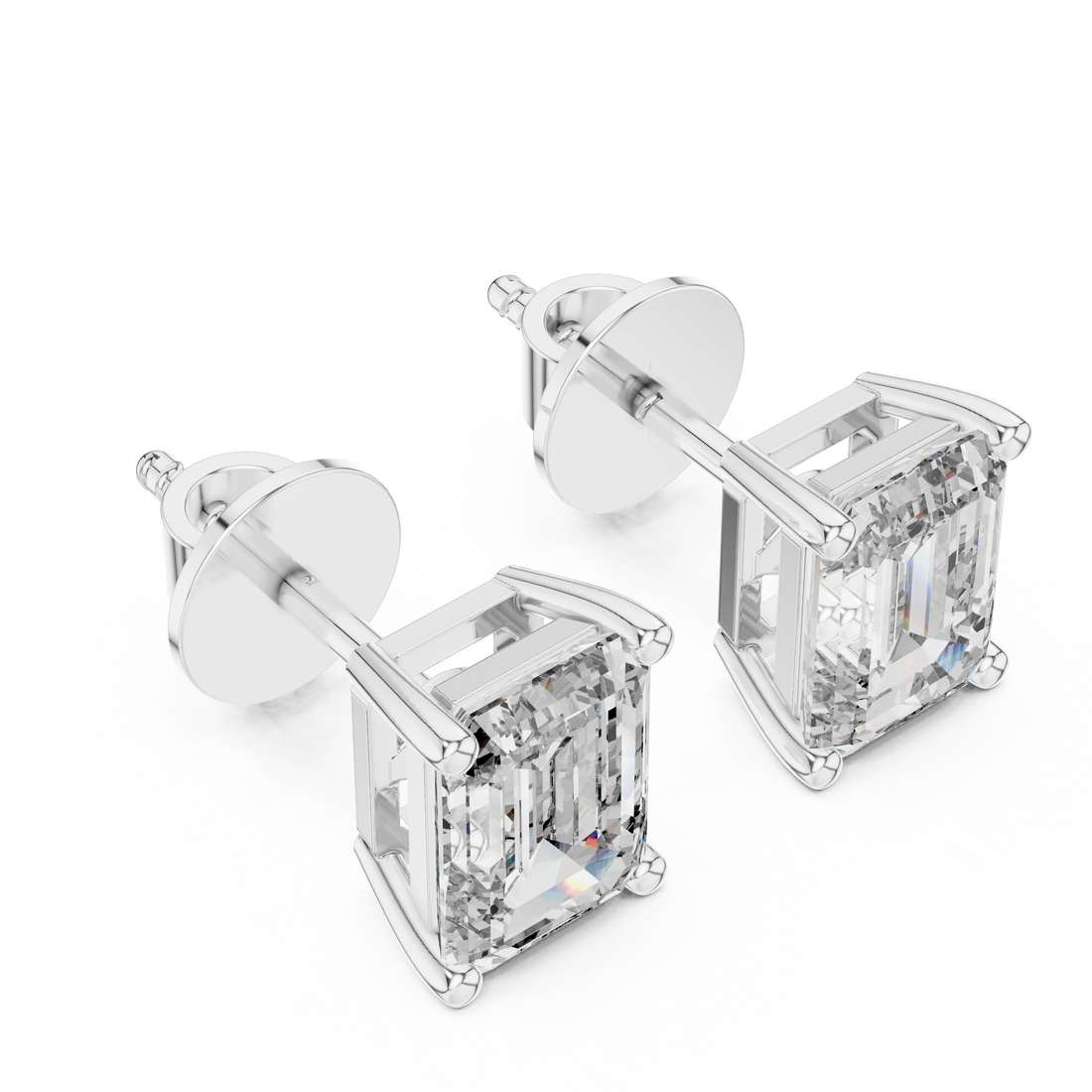 1-Ct Emerald-Cut Diamond Stud Earrings in 14-KT White Gold