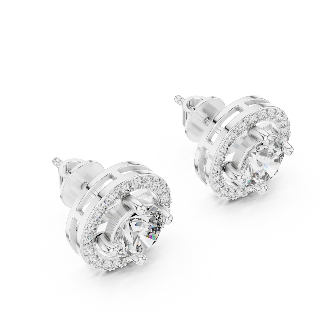 Radiant Halo 1-Ct Diamond Stud Earrings in 14-KT White Gold