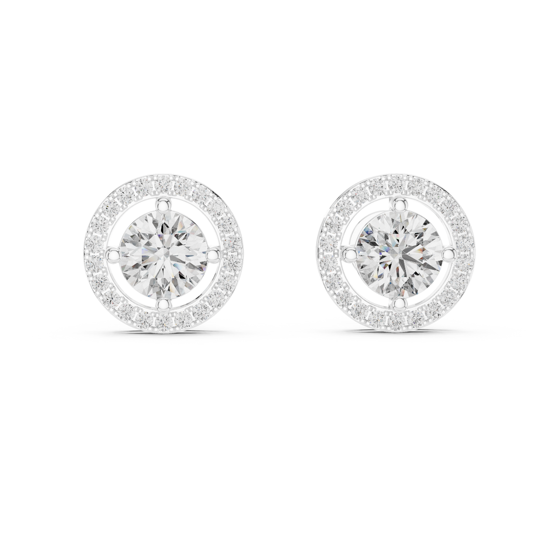 Radiant Halo 1-Ct Diamond Stud Earrings in 14-KT White Gold