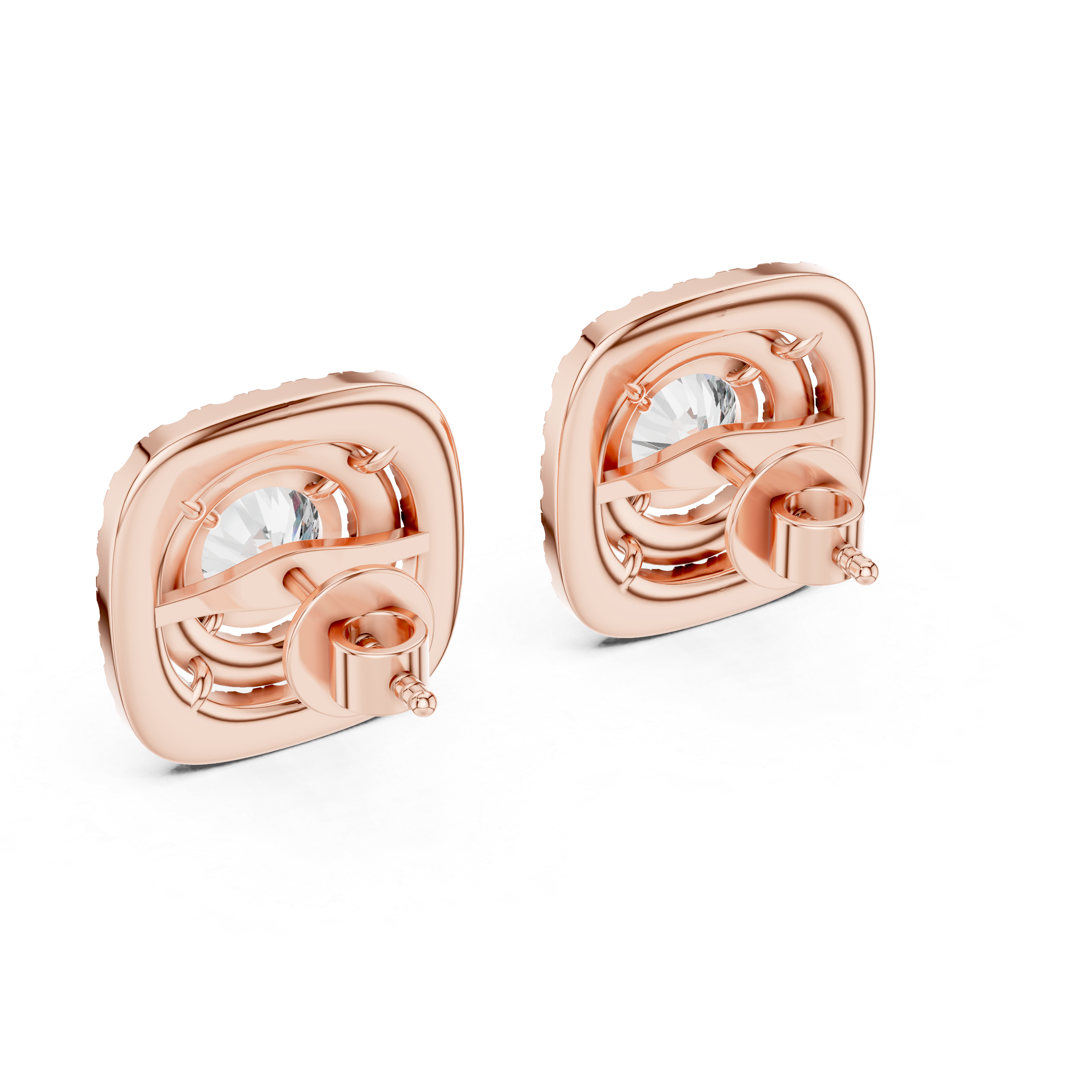 Double Halo 1-Ct Round Diamond Stud Earrings in 14-KT White Gold