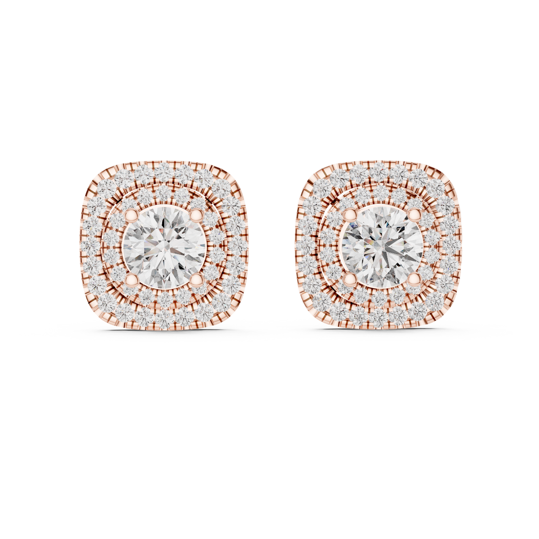 Double Halo 1-Ct Round Diamond Stud Earrings in 14-KT White Gold