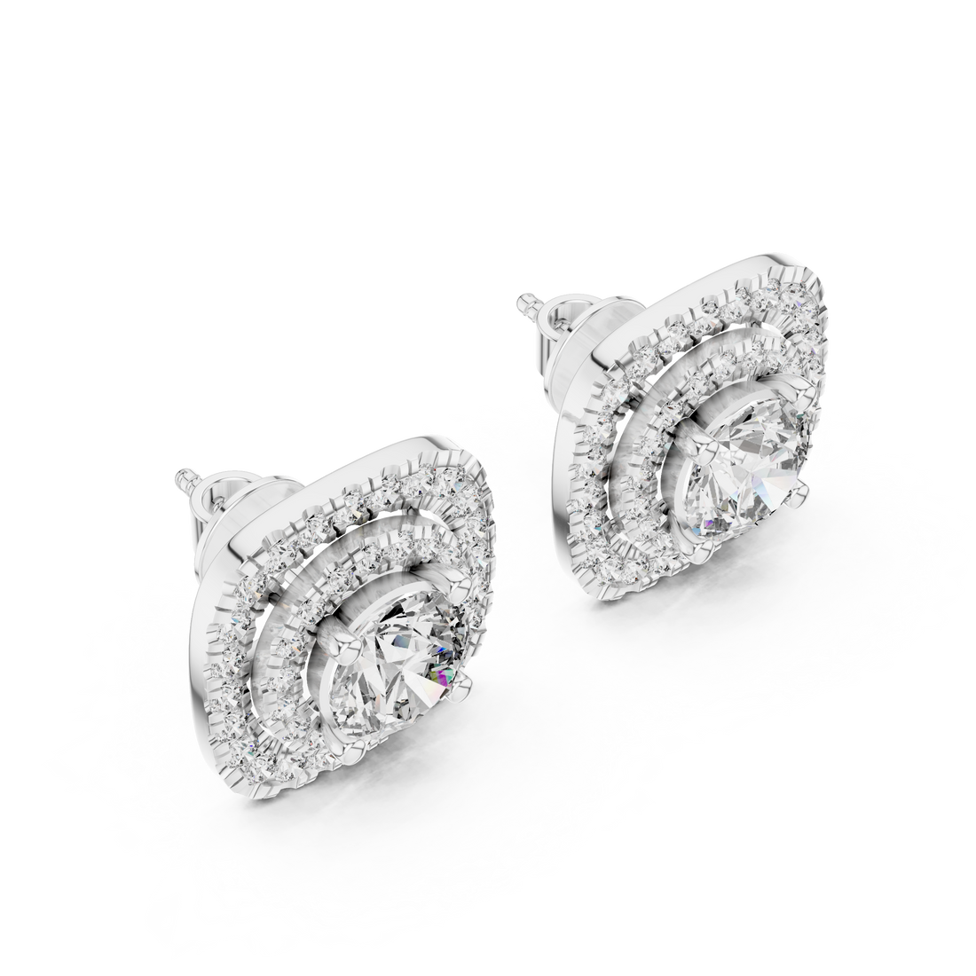 Double Halo 1-Ct Round Diamond Stud Earrings in 14-KT White Gold