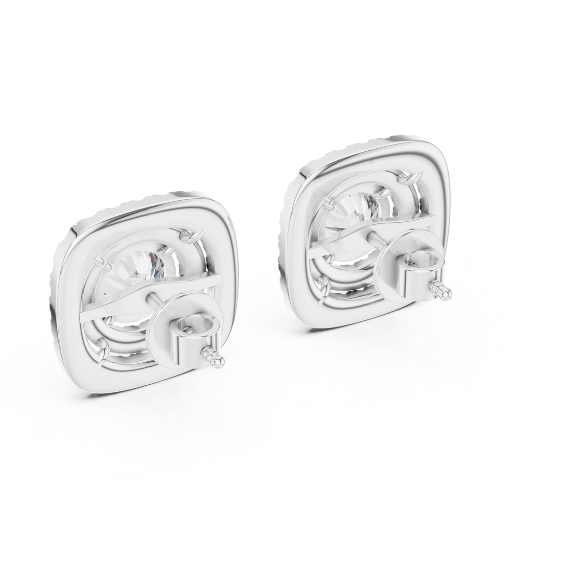 Double Halo 1-Ct Round Diamond Stud Earrings in 14-KT White Gold