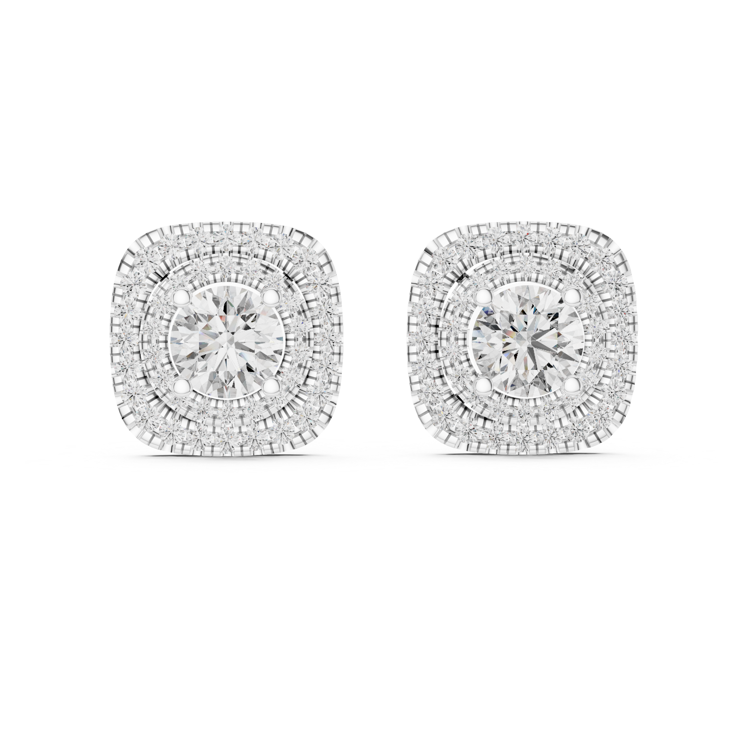 Double Halo 1-Ct Round Diamond Stud Earrings in 14-KT White Gold