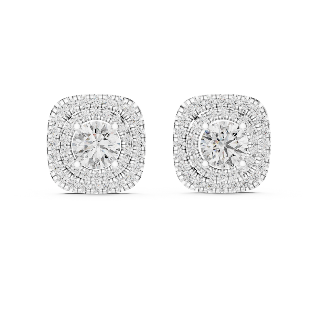 Double Halo 1-Ct Round Diamond Stud Earrings in 14-KT White Gold