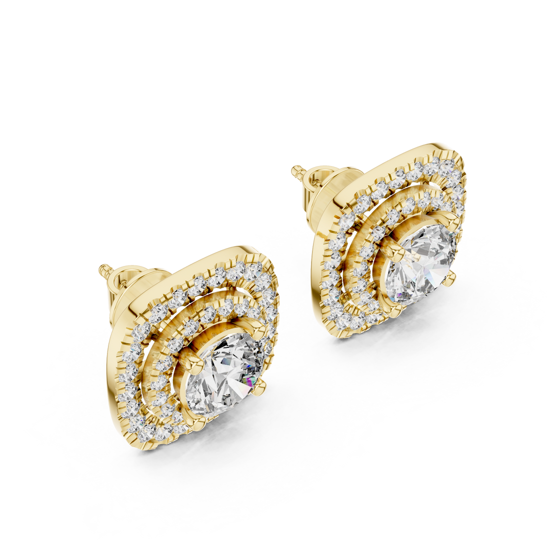 Double Halo 1-Ct Round Diamond Stud Earrings in 14-KT White Gold