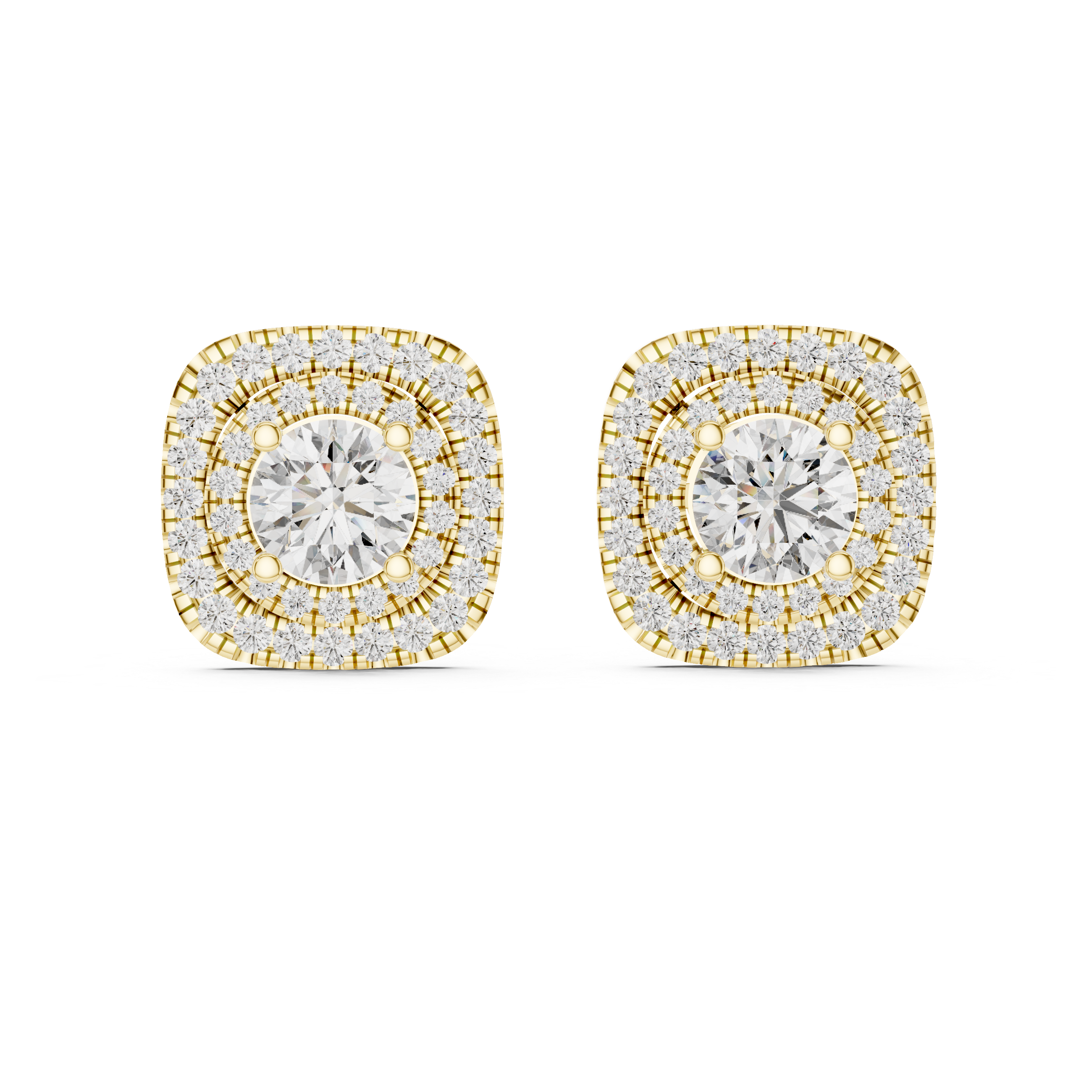 Double Halo 1-Ct Round Diamond Stud Earrings in 14-KT White Gold
