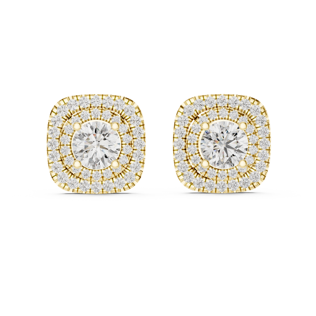 Double Halo 1-Ct Round Diamond Stud Earrings in 14-KT White Gold