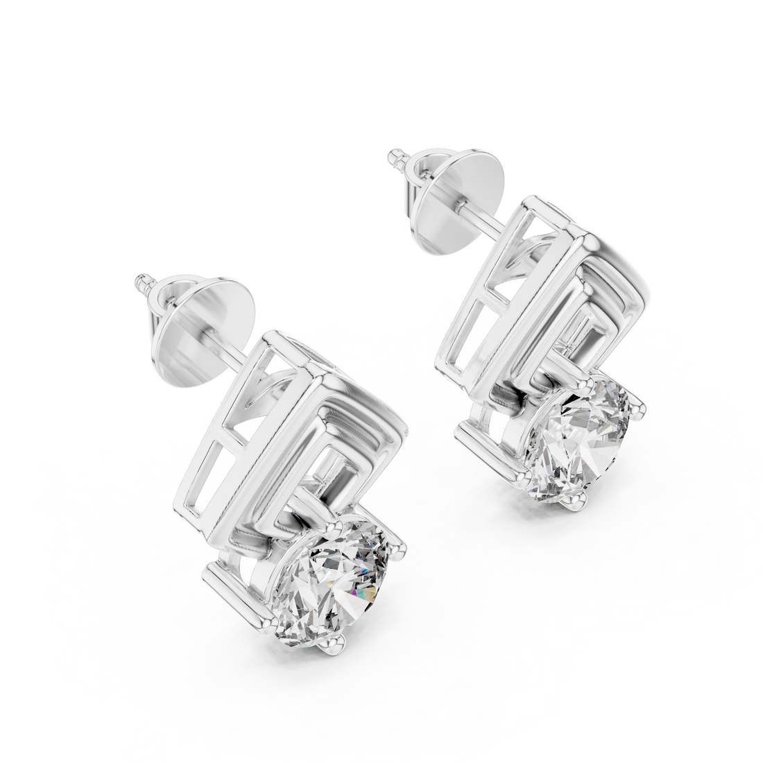 Modern 1.25-CT Diamond Frame 14-KT White Gold Stud Earrings
