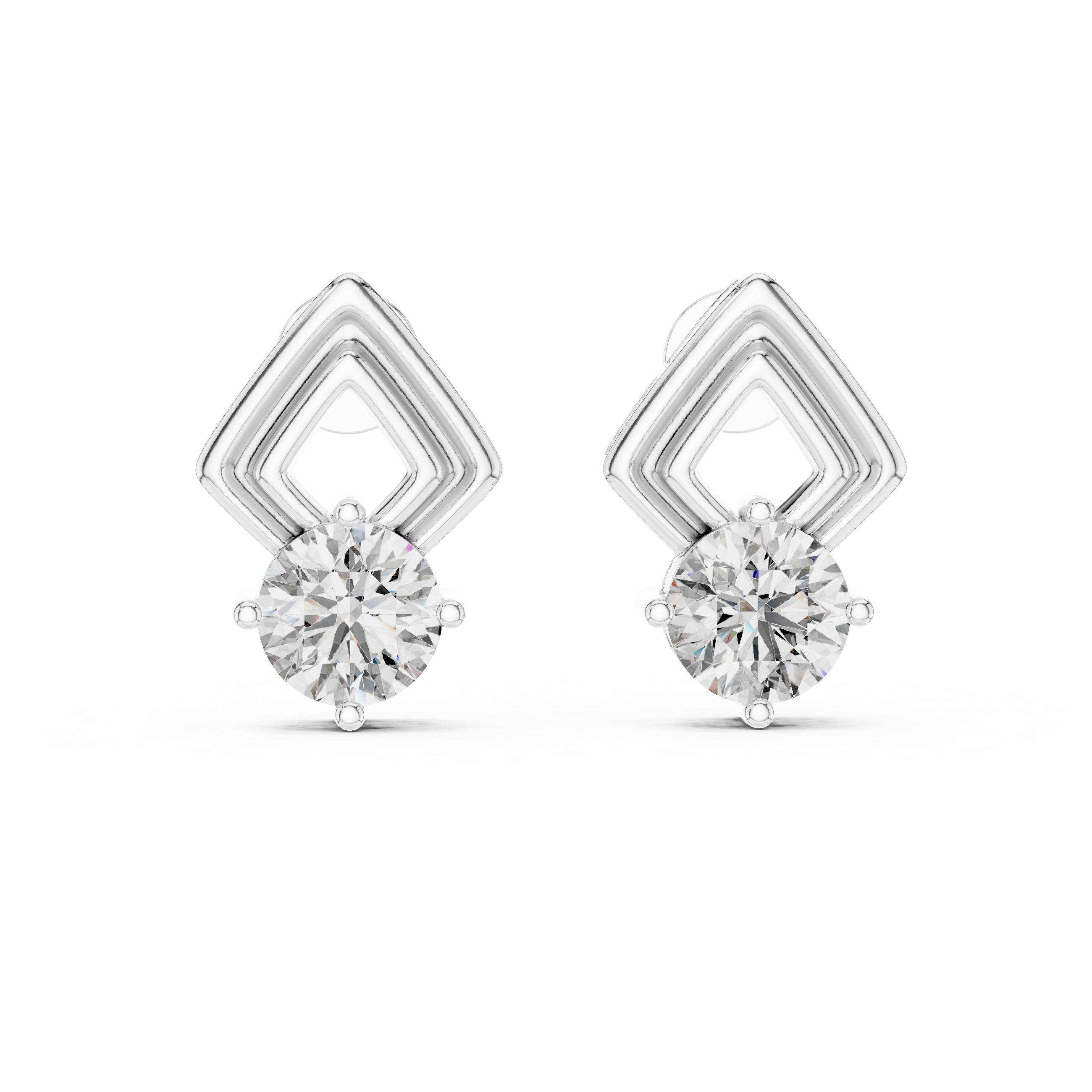 Pair of diamond earrings on a white background
