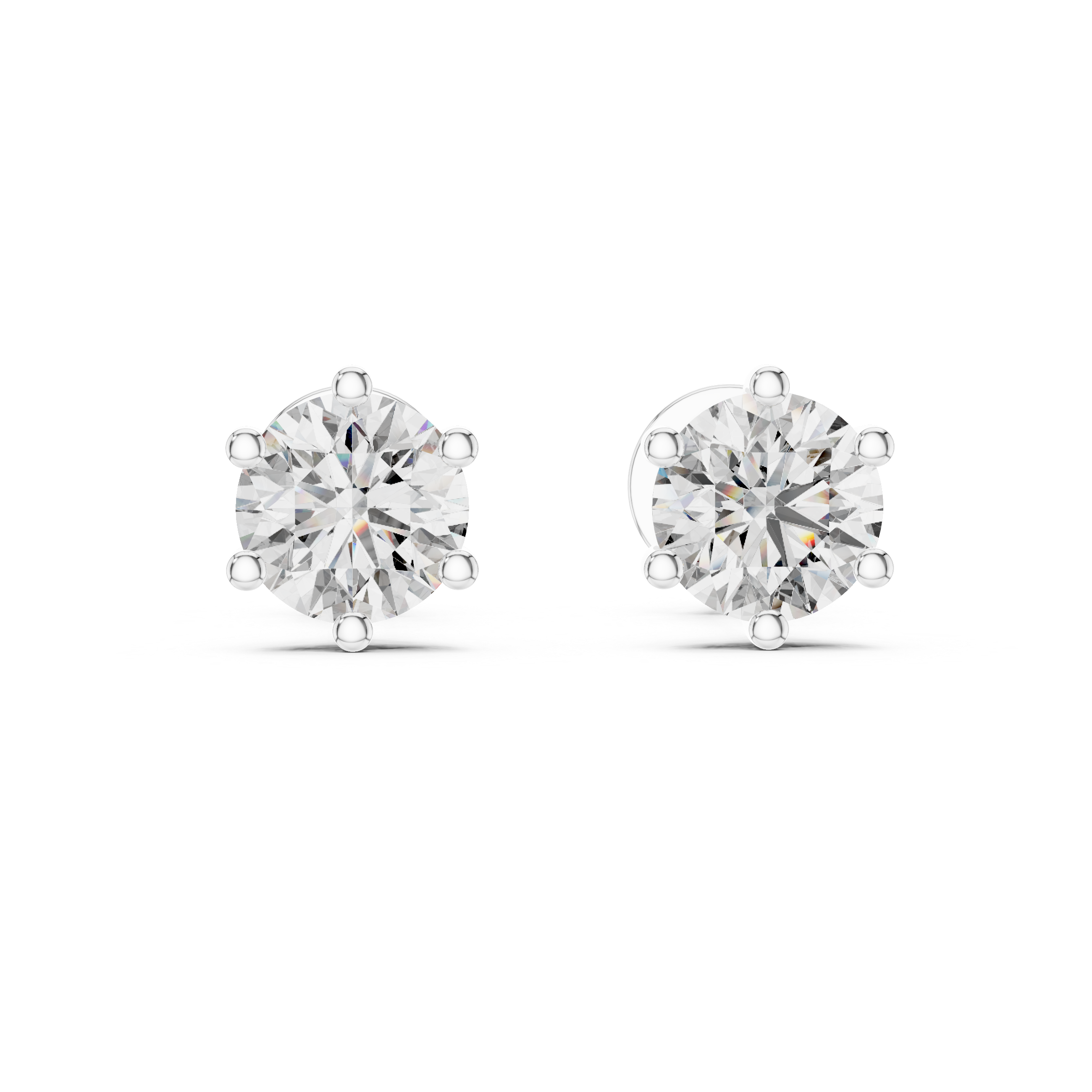 Pair of diamond stud earrings on a white background