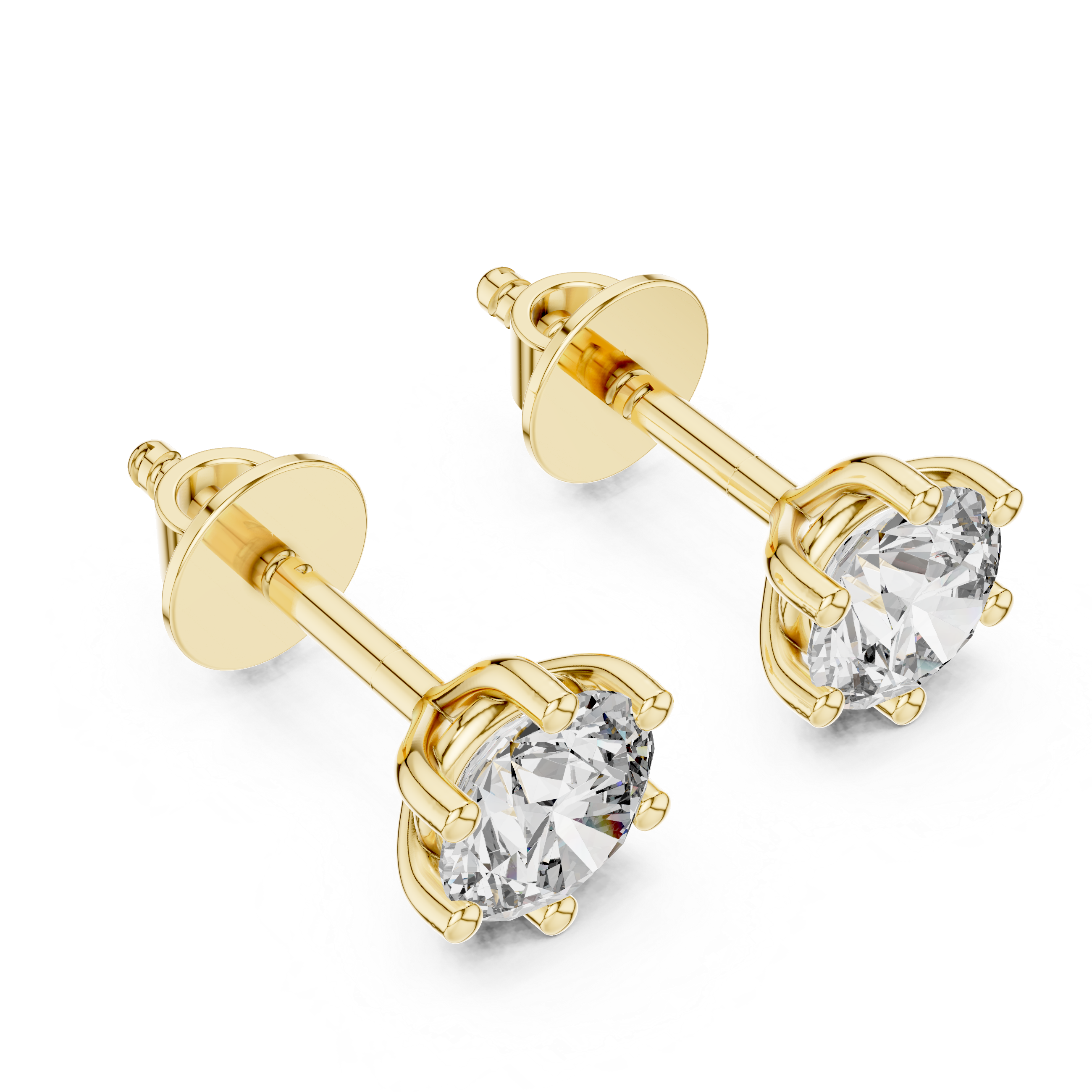 Gold earrings with clear gemstones on a white background